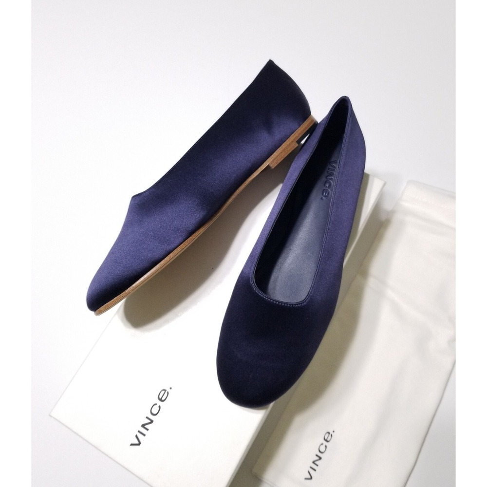 Vince Maxwell Italian Satin Ballet Flat Navy Blue NIB Size 6 $225
